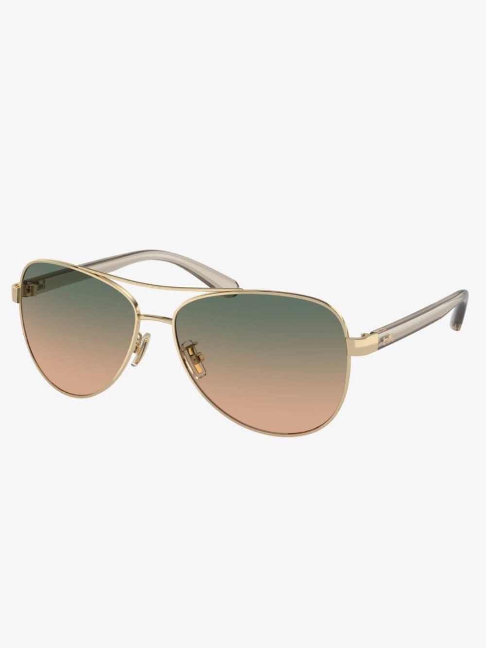 COACH Green Yellow Lens Gold Frame HORSE and CARRIAGE Pilot Sunglasses L1015